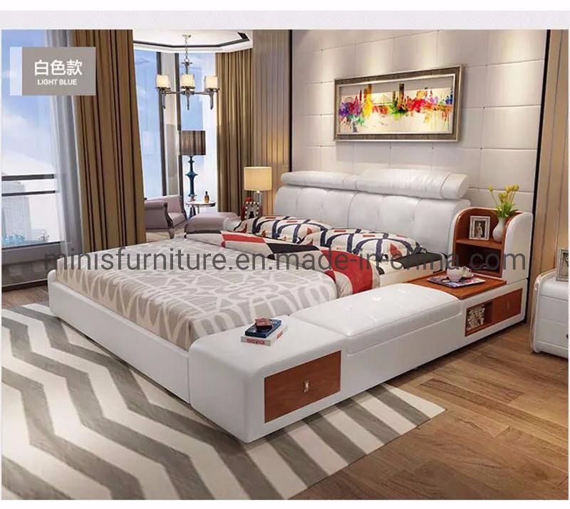 (MN-MB53) Home Bedroom Furniture King/Queen Size White Leather Double Bed with Strorage Cabinets/Drawers