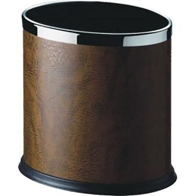 Durable Brown Leather Hotel Waste Bin Dust Bin Trash Bin