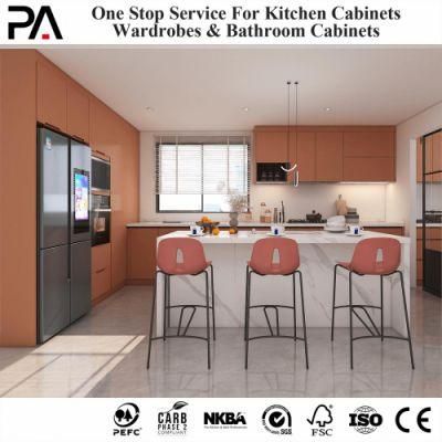 PA Free 3D Design Orange Pure Color Fancy Kitchen Cabinet PVC Modern Liquidation Kitchen Cabinets