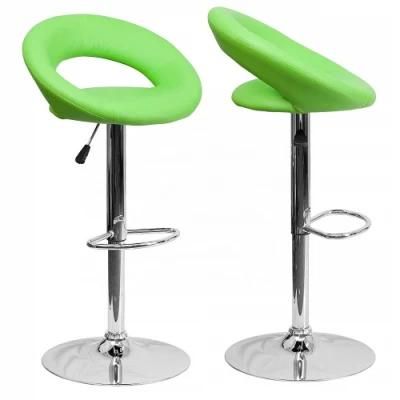 Chinese Round Hollow Seat Swivel and Lift Leather Bar Chair High Stools Fluorescent Green