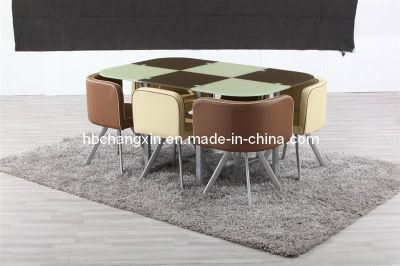 Hot Sell 6 Seater Glass Dining Table and PU Chair
