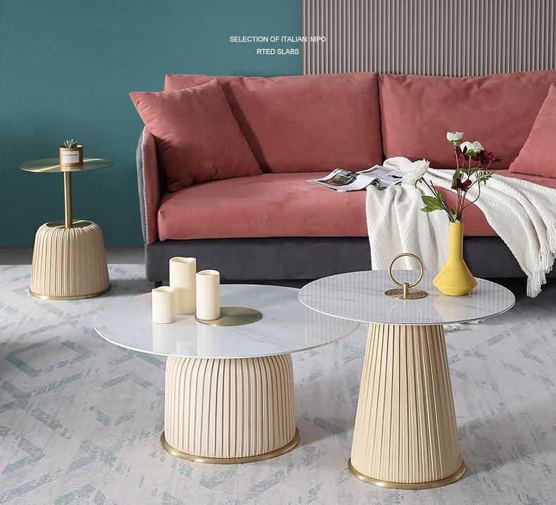 Modern Luxury PU Leather Small Size Sintered Stone Tea Table