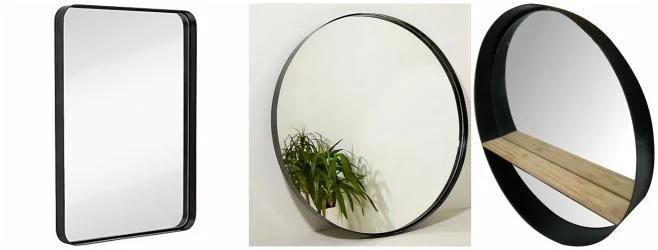 Modern Contemporary Posh Accent Decorative Hanging Round Wall Mirror with Metal Frame