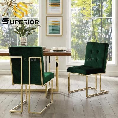 European Style Restaurant Simple Green Velvet Gold Frame Dinner Chair