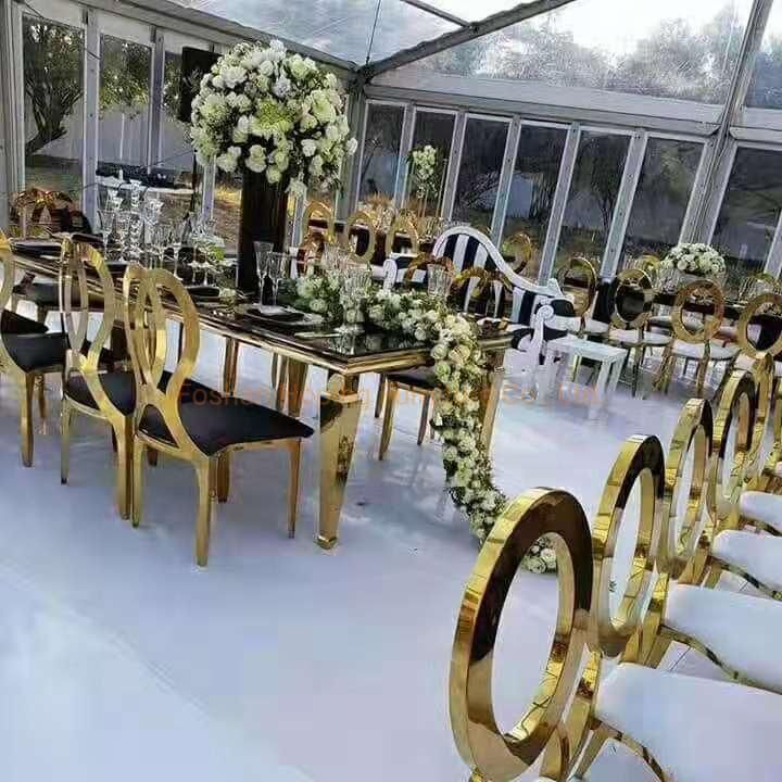 Rose Gold Stainless Steel Luxury Golden Stacking Modern Round Back Metal Hotel Restaurant Wedding Banquet Chiavari Dining Chair