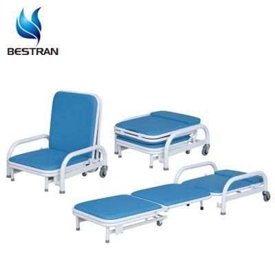 Bt-Cn002 Cheap Hospital Furniture Powder Coated Steel Attendant Chair Medical Accompany Chair Bed with PU Leather Price