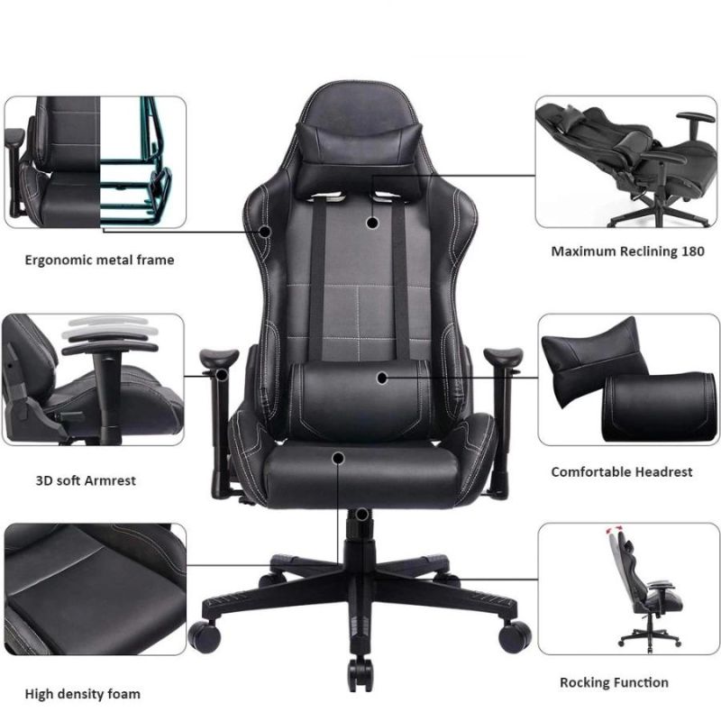 Red Swivel LED Light Gaming Chair with Massage Function