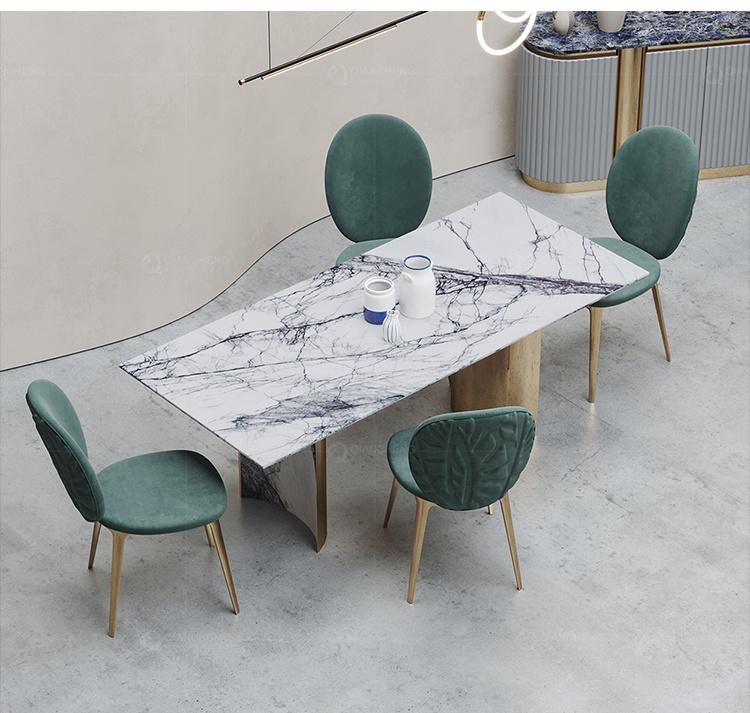 Modern Restaurant Room Furniture Metal Table and Upholstered Linen Fabric Tufted Dining Chair