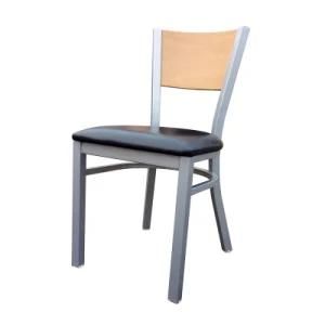 Metal Commercial Dinging Chair with Soft Cushion and Beech Wood Back