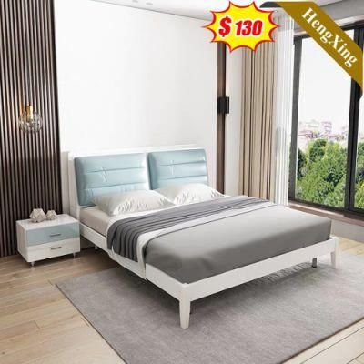 Popular Style Creative Blue Color PU Leather Backrest Bedroom Furniture Wooden Beds