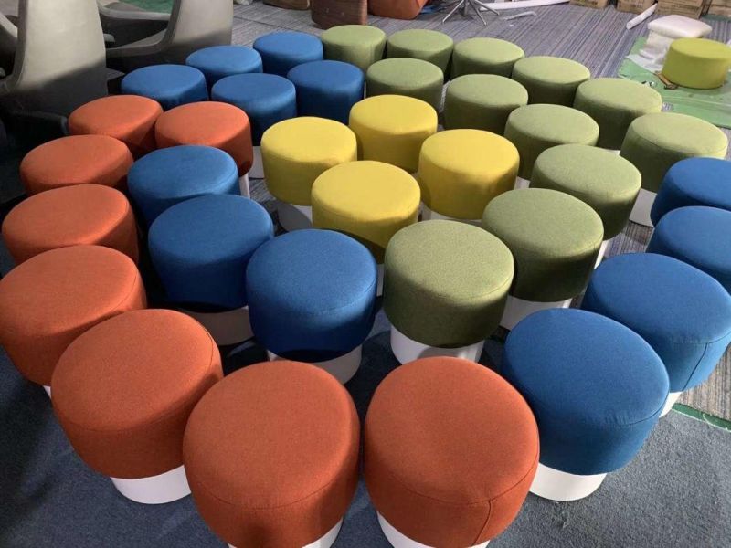 Leather Upholstery Round Pouf Stool with Fiberglass Base
