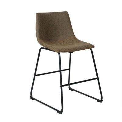 Brown PU Black Powder Coating Legs Bar Chair