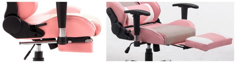 White Pink Revolving Linkage Armrest Gaming Chair with Footrest