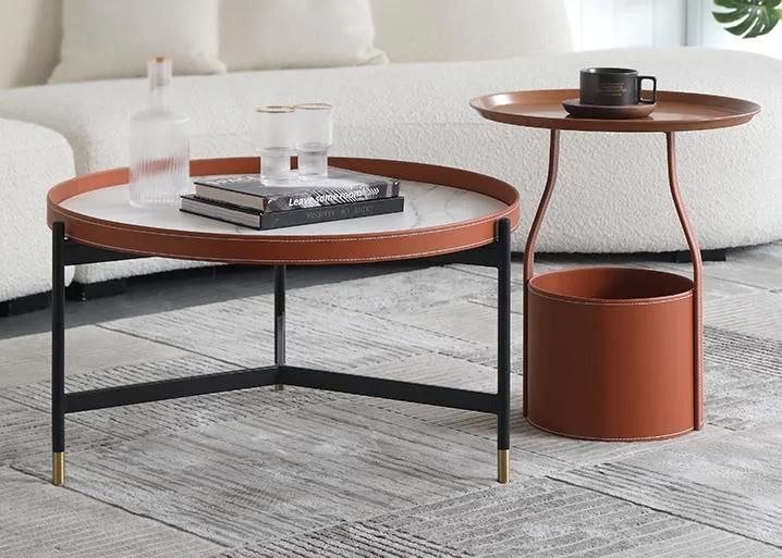 Leather Furniture Orange Marble Rock Beam Coffee Table