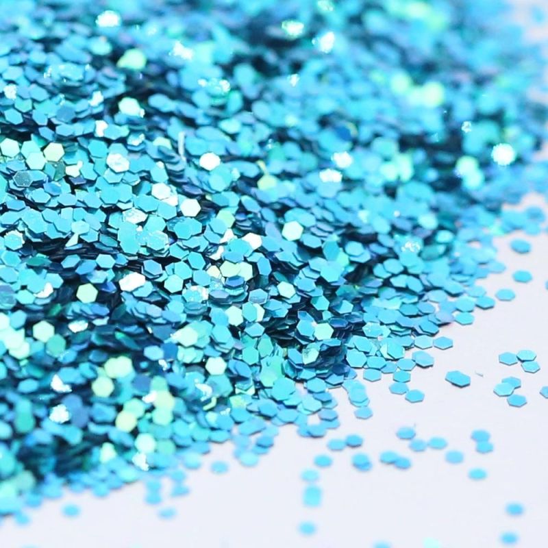 Eco-Friendly Cheap Wholesale Holographic Blue Chunky Glitter Powder for Nail Art Cosmetic