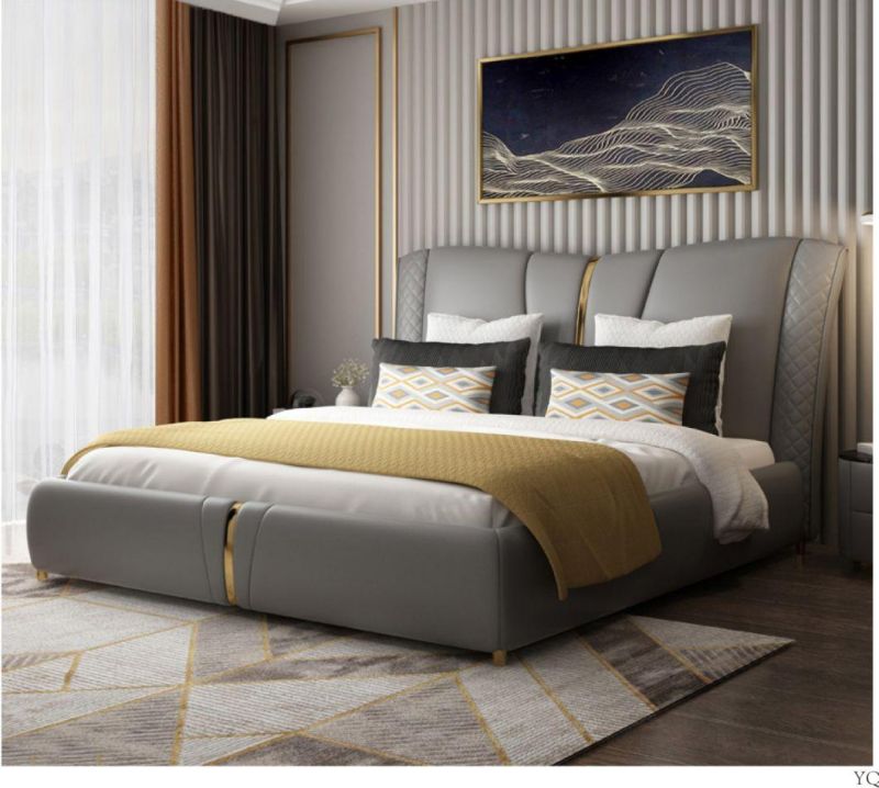 Wholesale Latest Designs Luxury Modern Simple Bed Room Furniture Bedroom Set Bed Frame Solid Wooden Double King Size Leather Bed