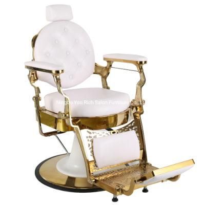 Wholesale Beauty Salon Furniture White and Gold Vintage Barbers Chairs Styling Chair