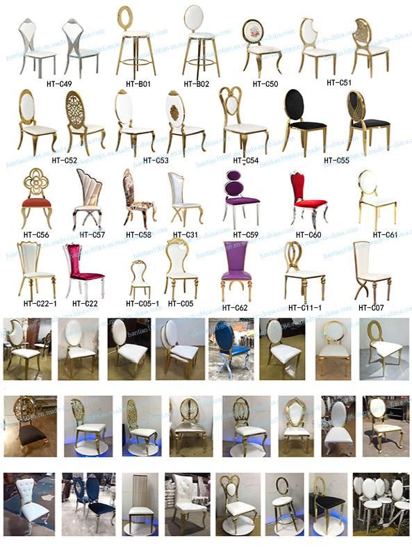 Royal Crown Decorative Chair High Back Button Design Gold Stainless Steel Dining Chair