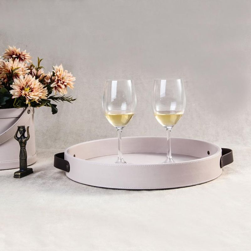 Round Leather Tray Hotel Pito Home Accessories Tray Portable Round Tray