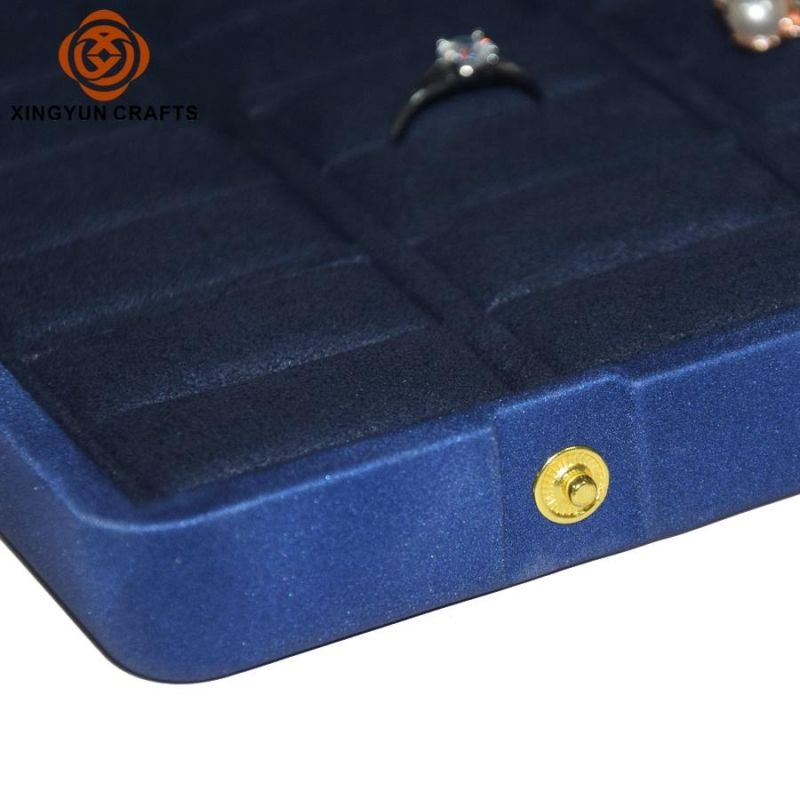 Wholesale Navy Blue PU Leather Jewelry Storage Box Luxury Gift Ring Packaging Box Exhibition Showcase Display Box