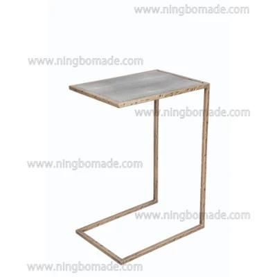 Modern New Design Hand Hammered Furniture Light Brass Forged Solid Iron Fog Luxurious Shagreen-Embossed Leather Corner Table