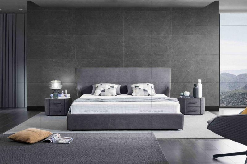 New Modern Home Furniture for Upholstered Beds with Metal Frame Design Double Bed Fabric Queen Bed