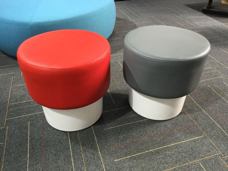 Leather Upholstery Round Pouf Stool with Fiberglass Base