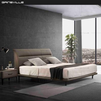 Wholesale Modern Minimalist Home/Hotel Bedroom Furniture Light Luxury Foldable Leather Double Bed Wooden Panel Platform Beds Set