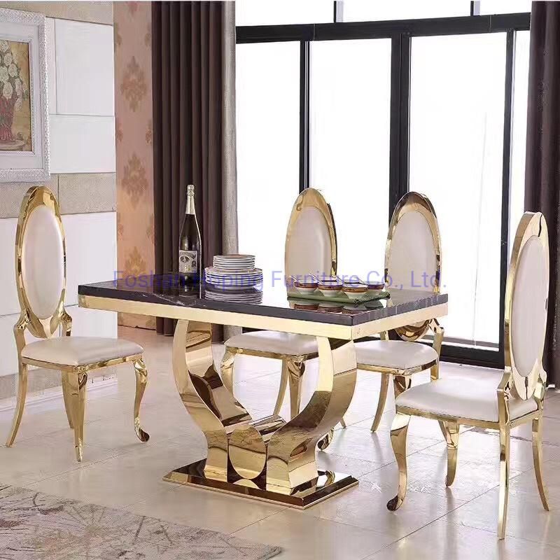 Gold Table and Chairs Set Fancy Wedding Metal Chair for Restaurant Chair Hot Sale High Quality Stackable Metal Banquet Chair Dining Furniture