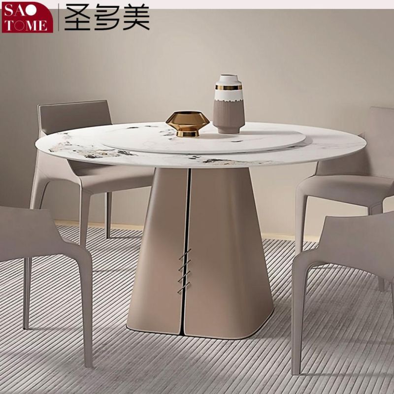 Modern Living Room Rock Board Furniture Saddle Leather Decorative Round Dining Table