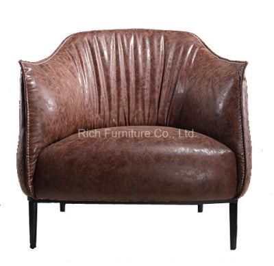 Modern Italy Living Room Sofa 1 Seat Leisure Sofa Hotel Office Home Furniture Genuine Leather PU Sofa Couch Brown