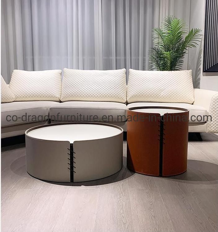 2021 Hot Sell Design Wooden Leather Round Height Coffee Table