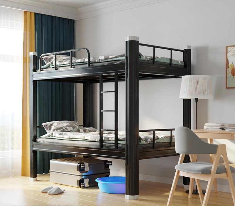 Heavy Duty Easy Assembly Black White Two Layers Dormitory Steel Bunk Bed