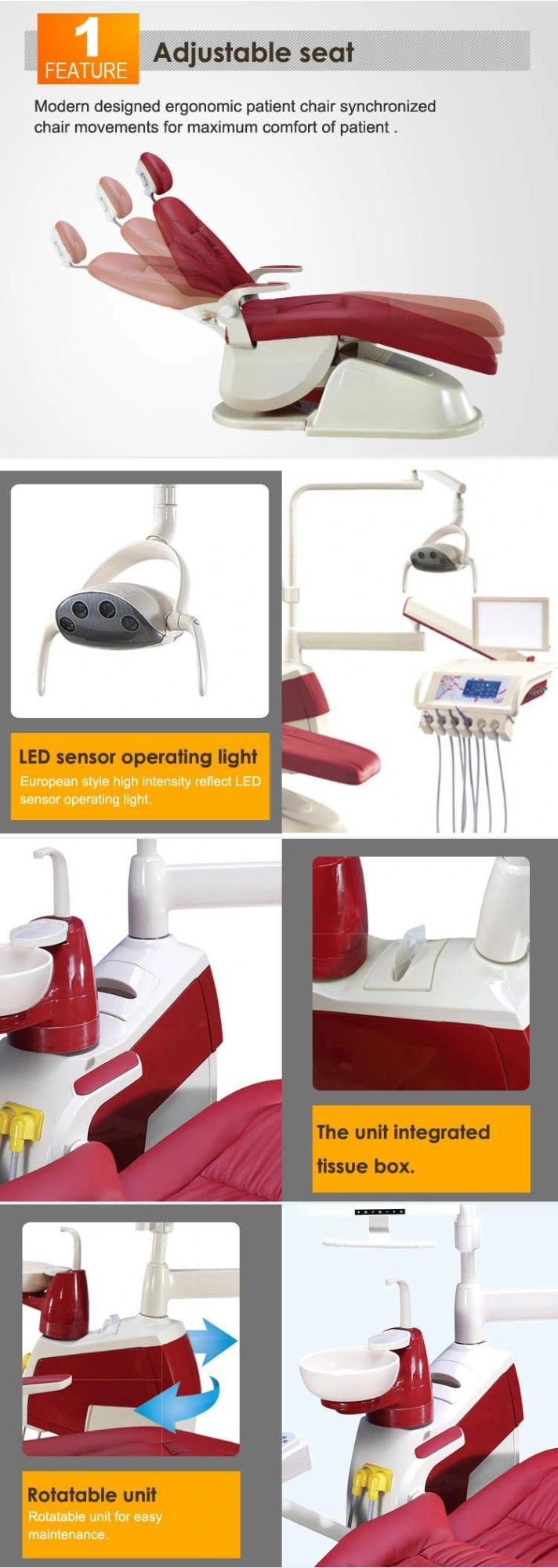 Top Grade Ce&ISO Approved Dental Chair Dental Product Sales/Dental Chair Size/Dental Chair Images