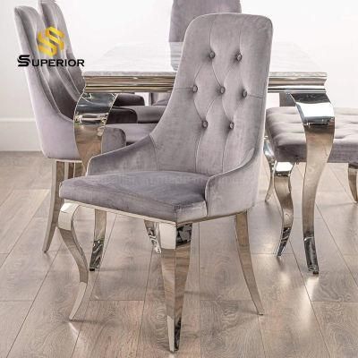 Wholesale Grey Velvet Louis Dining Chair with Stainless Steel Legs