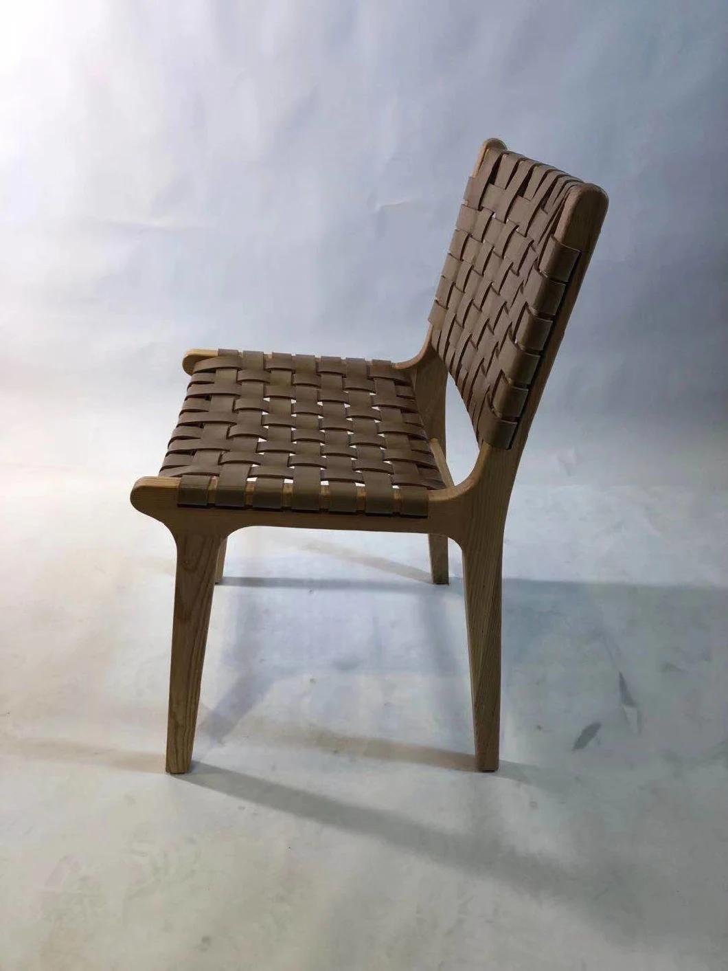 Commercial Grade Restaurant Furniture Leather Woven Solid Wood Frame Dining Chair