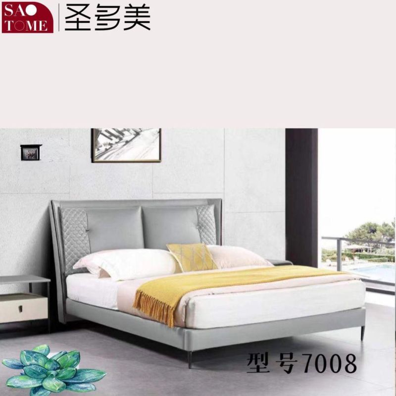 Modern Wood Frame off-White Leather Double Bed