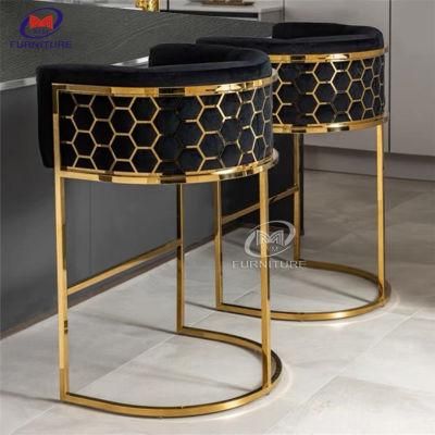 Medium Height Gold Velvet Stainless Steel High Bar Chair