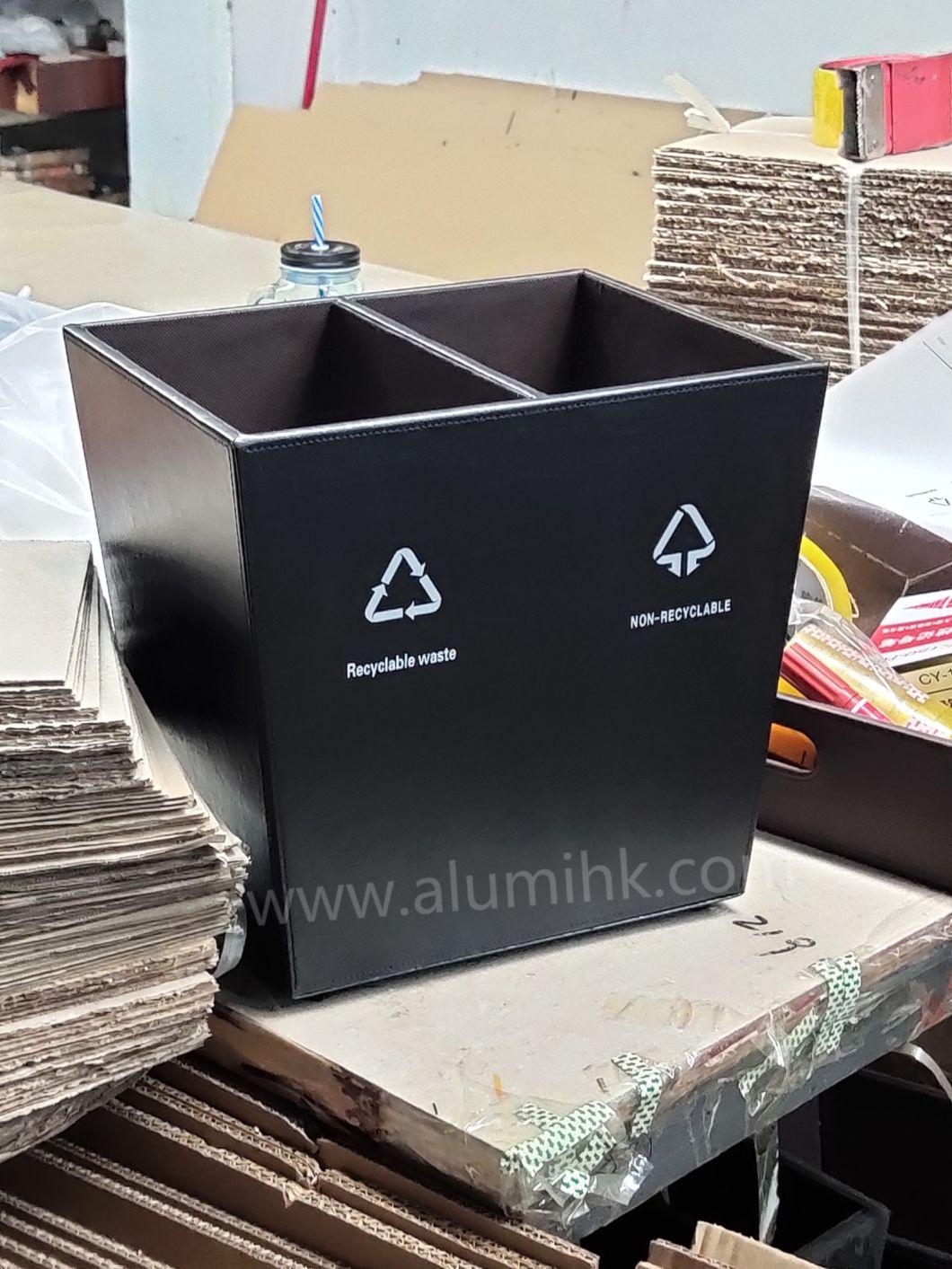 Leather Hotel Double Bin with Metal Inner Liner Waste Bin