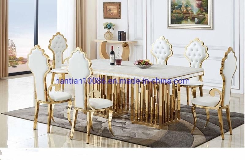 Royal Crown Decorative Chair High Back Button Design Gold Stainless Steel Dining Chair