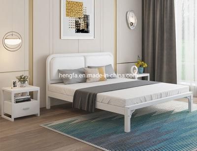 Nordic Industrial Style Home Bedroom Furniture Steel Leather Double Bed