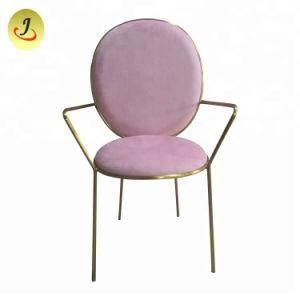 Modern Pink Velvet Brass Stainless Steel Brass Dining Chair with Armrest