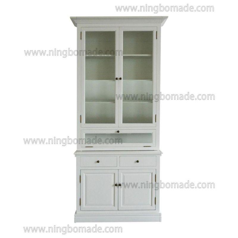 Classic Contemporary Interiors Furniture White/Black Poplar Wood 3 Glass Doors Cupboard Base Cabinet