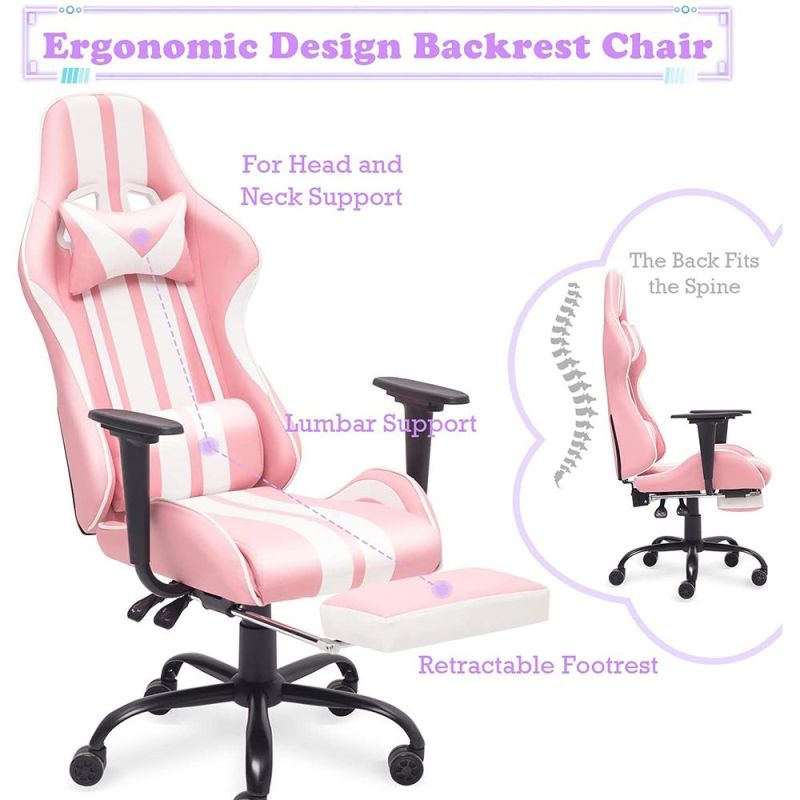 Comfortable Leather Kawaii Pink Gamer Chair Massage Silla Gamer Rosada with Footrest