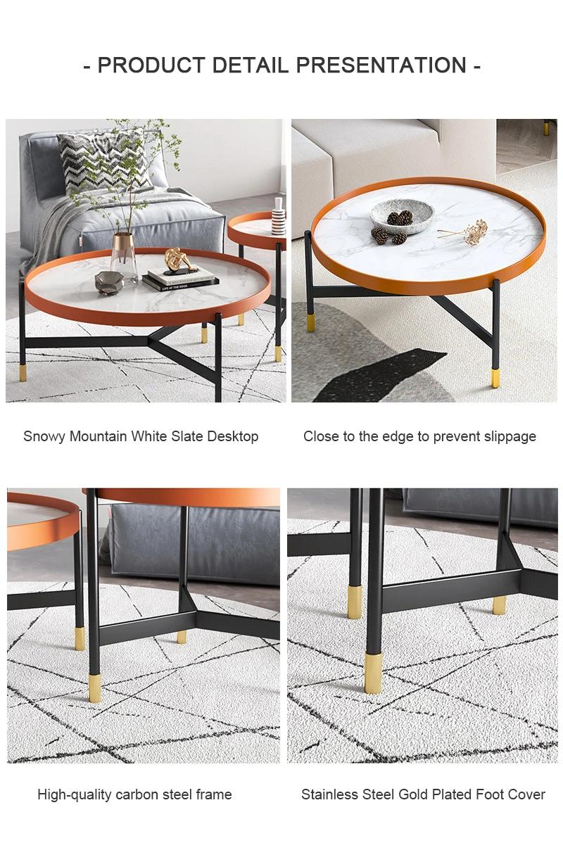 New Design Furniture Nappa Leather Marble Side Table Round Marble Coffee Table