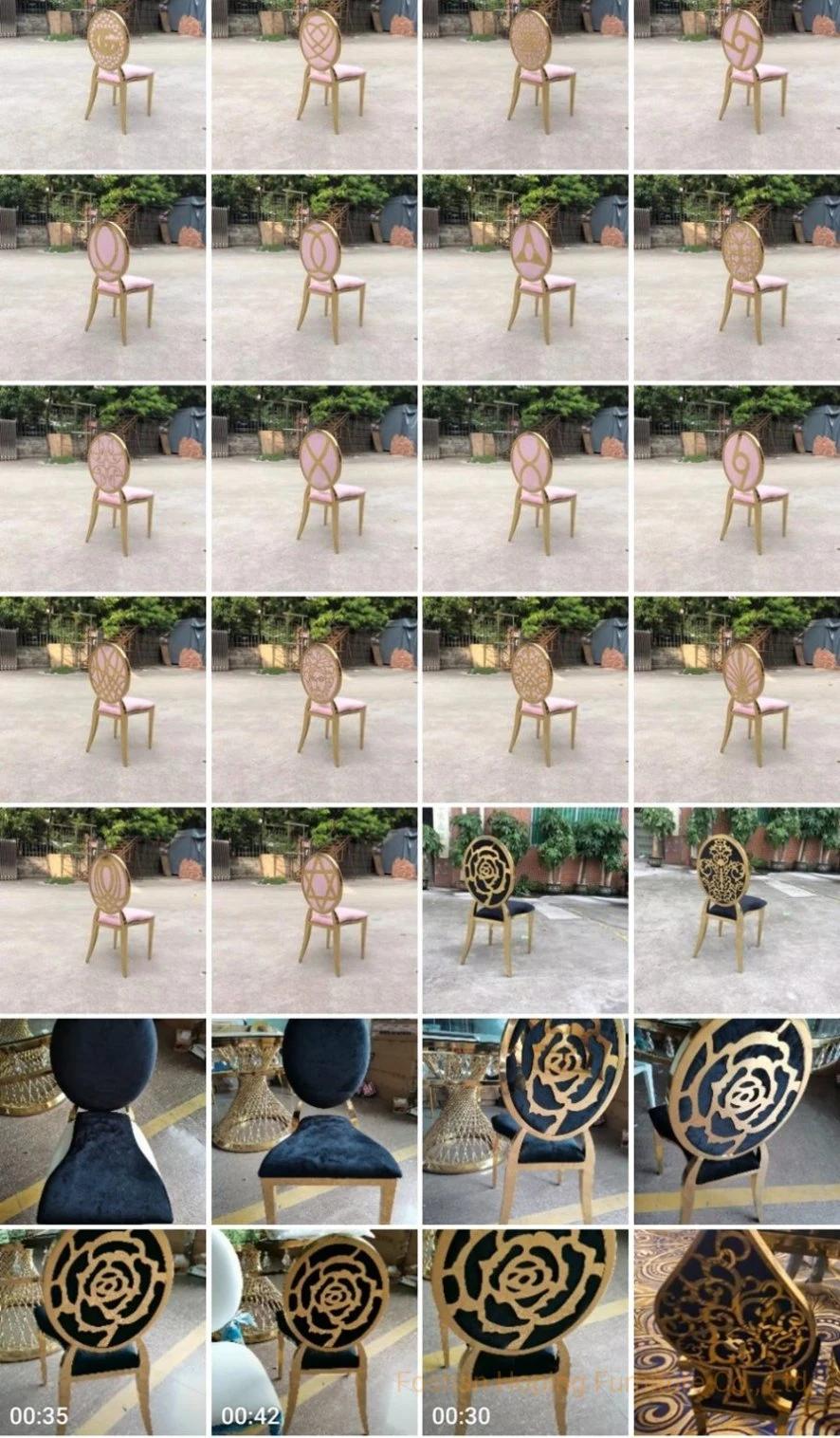 Hotel Furniture Banquet Chair Stackable Chair Factory Cheap Flower Pattern Back Event Party Gold Chiavari Velvet Dining Chair