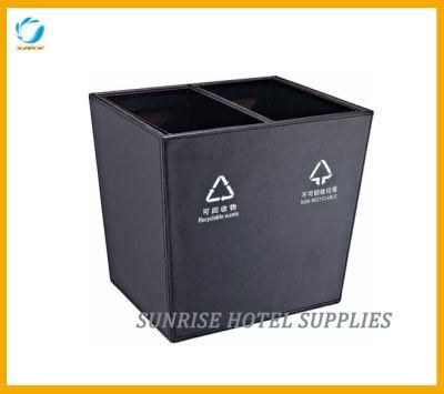 Hotel Leather Waste Paper Bin with Two Compartments