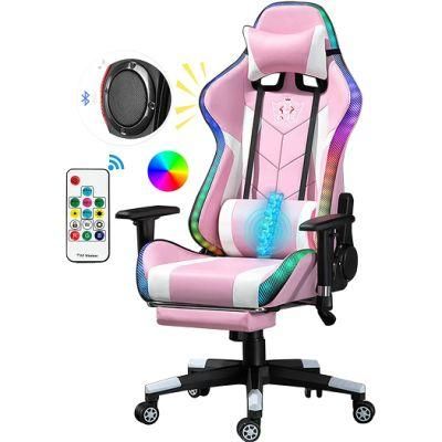 Pink LED RGB Light Gaming Chair with Wireless Speaker