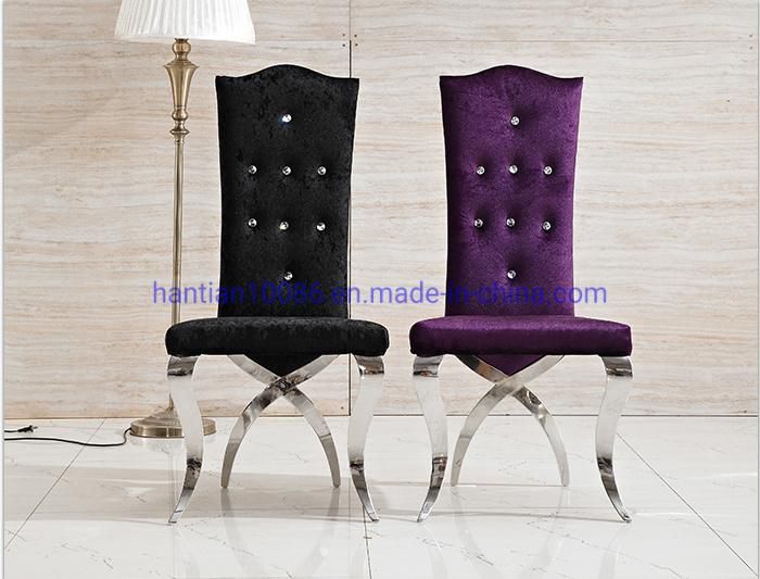 Silver Wedding Chair Modern High Back Dining Chairs with Shiny Stainless Steel Legs