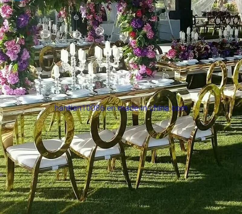 Wholesale Stainless Steel Wedding Chair with White Cushion Round Back Dining Room Chair